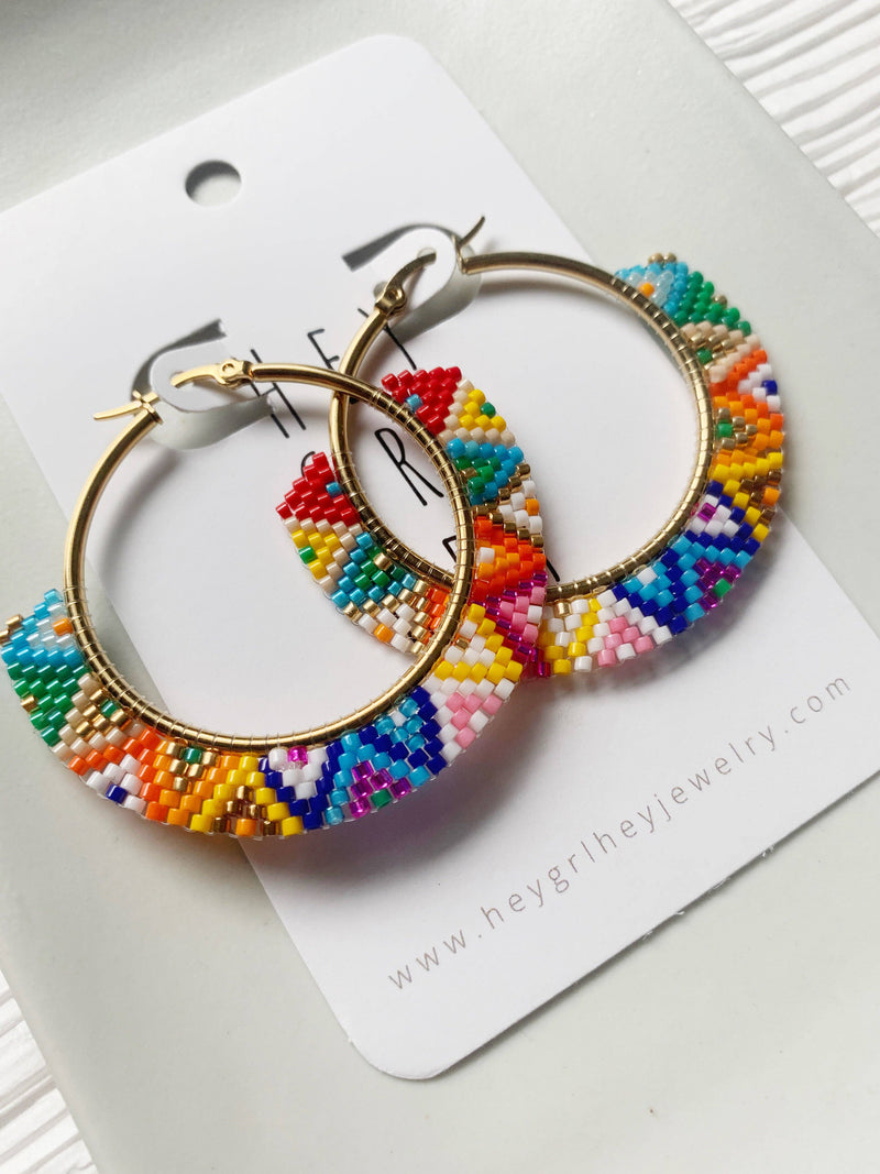 Beaded Hoop Earrings: Colorful