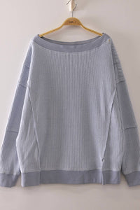 Boat Neck Waffle Knit Top