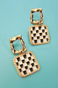 Square Checker Drop Earrings