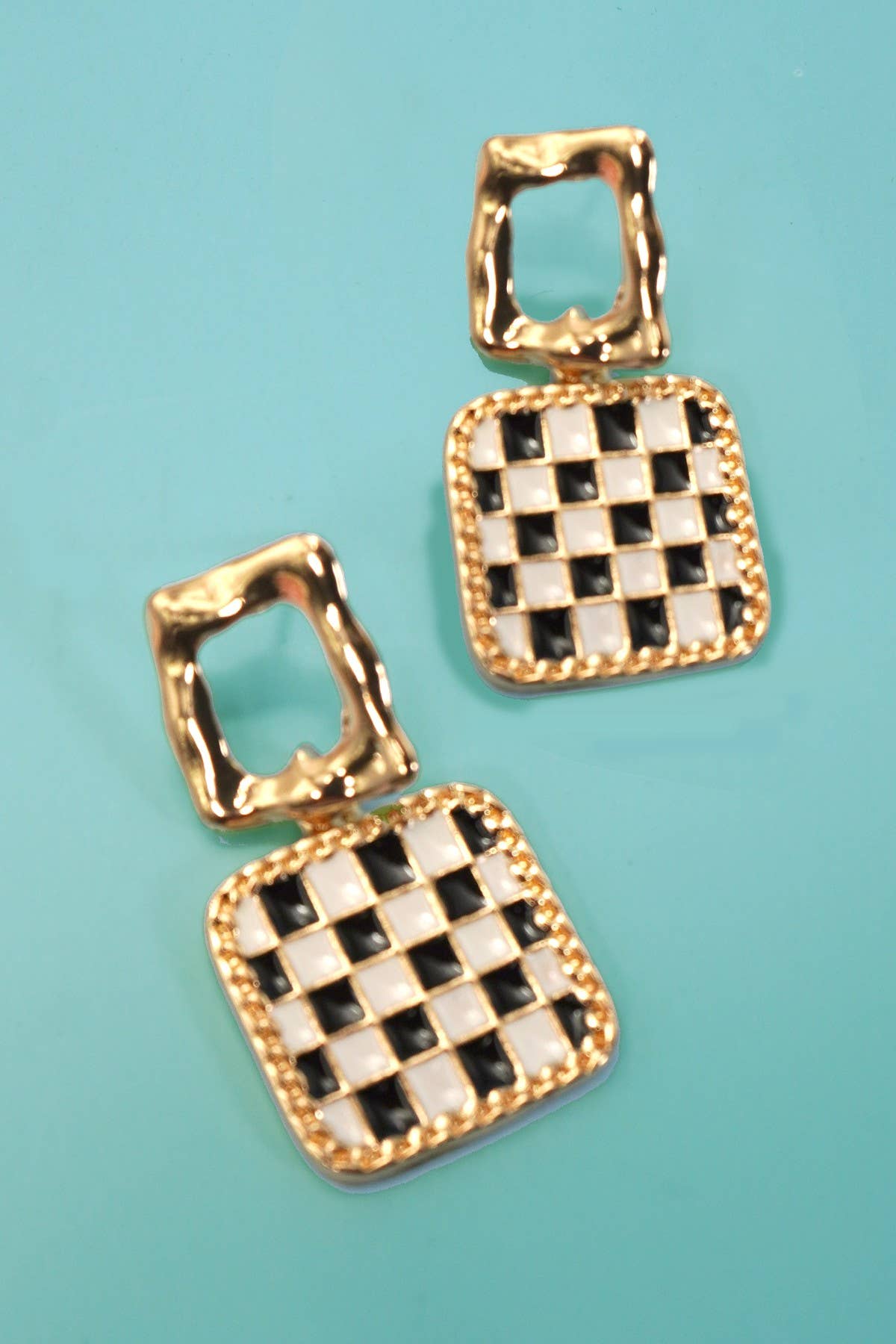 Square Checker Drop Earrings