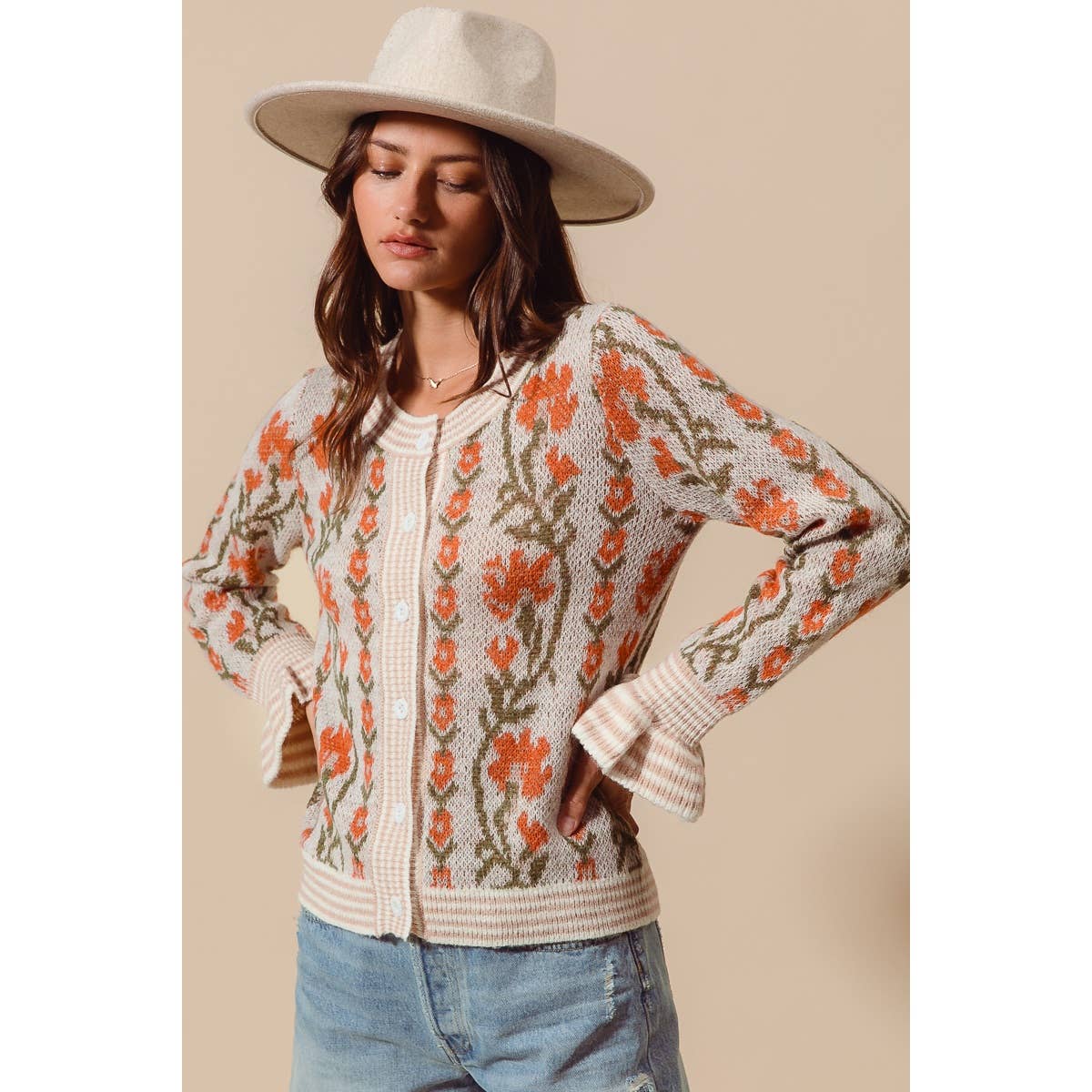 Floral Button Front Cardigan