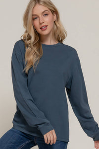 Long Sleeve Round Neck Garment Dye Tee