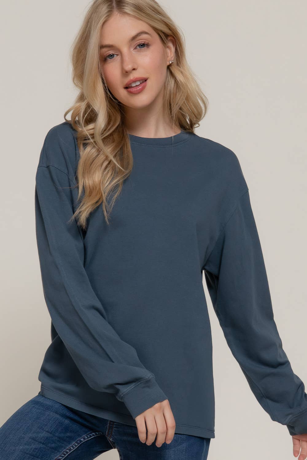 Long Sleeve Round Neck Garment Dye Tee