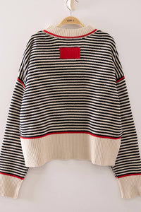 Contrast Trim Stripe Knit Sweater