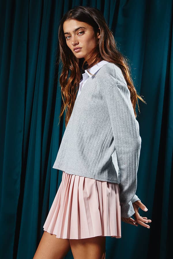Contrast Collared Neck Textured Crop Top