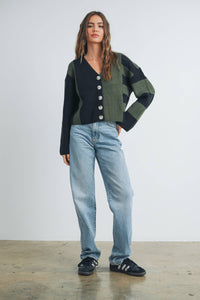 Color Block Button Down Cardigan