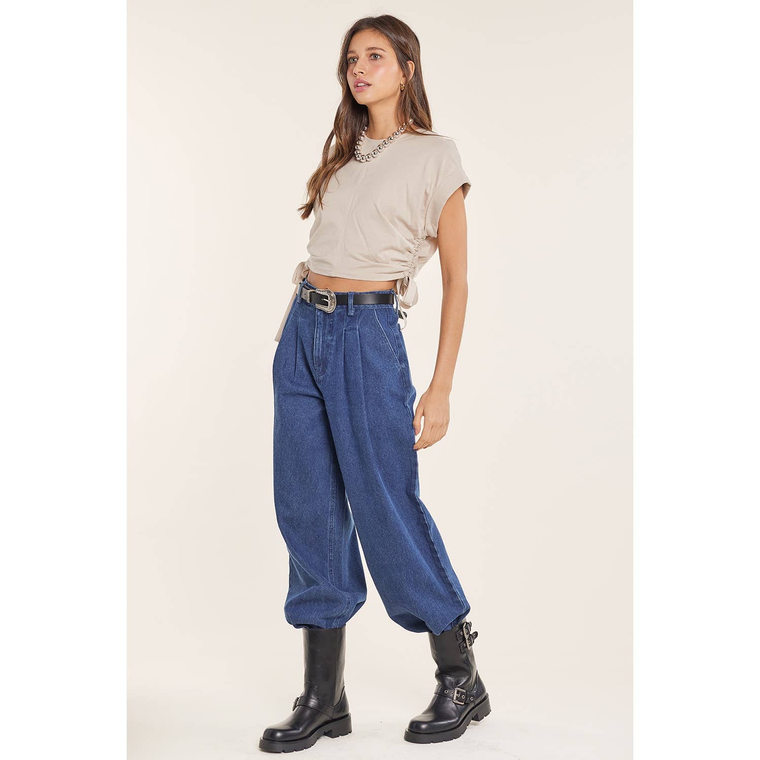 GATHERED SIDE GRUNGE CROP COTTON TOP