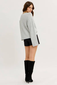 CLOUD SOFT OVERSIZED RIBBED SWEATER TOP WITH BELL SLEEVES