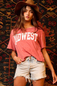 'MIDWEST' Mineral Washed Graphic Top