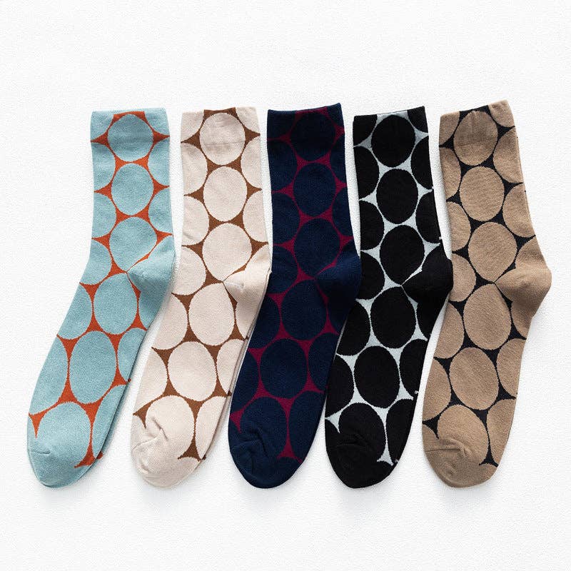 Simple Polka Dot Mid Calf Socks (5 Pairs)