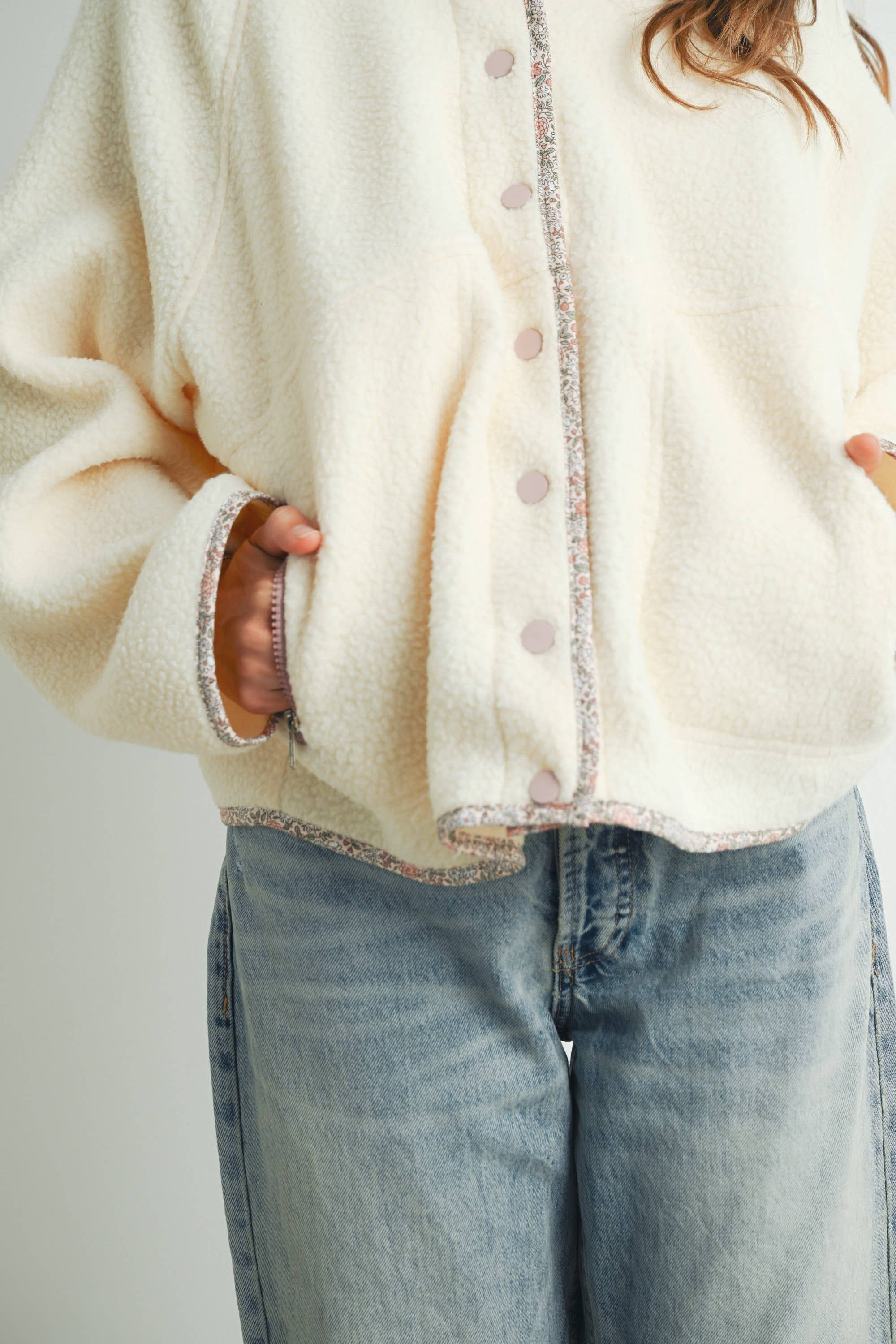 Snap Mock Neck Sherpa Fleece Jacket
