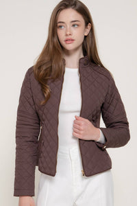 Suede Piping Detail Rib Quilted Padding Jacket