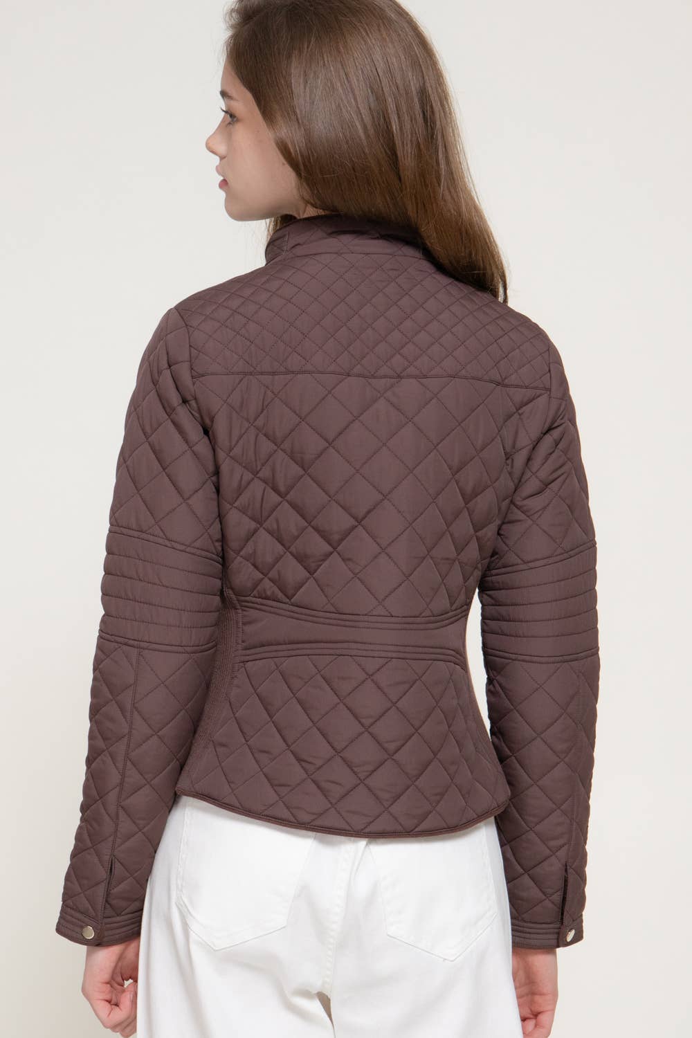 Suede Piping Detail Rib Quilted Padding Jacket