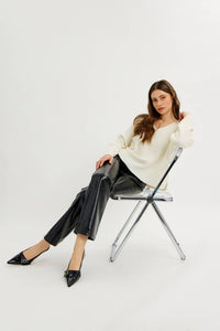 CLOUD SOFT OVERSIZED RIBBED SWEATER TOP WITH BELL SLEEVES