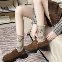 5 Pairs Women Casual Rolled Cuff Floral Socks