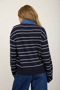 Denim Collar striped Sweater