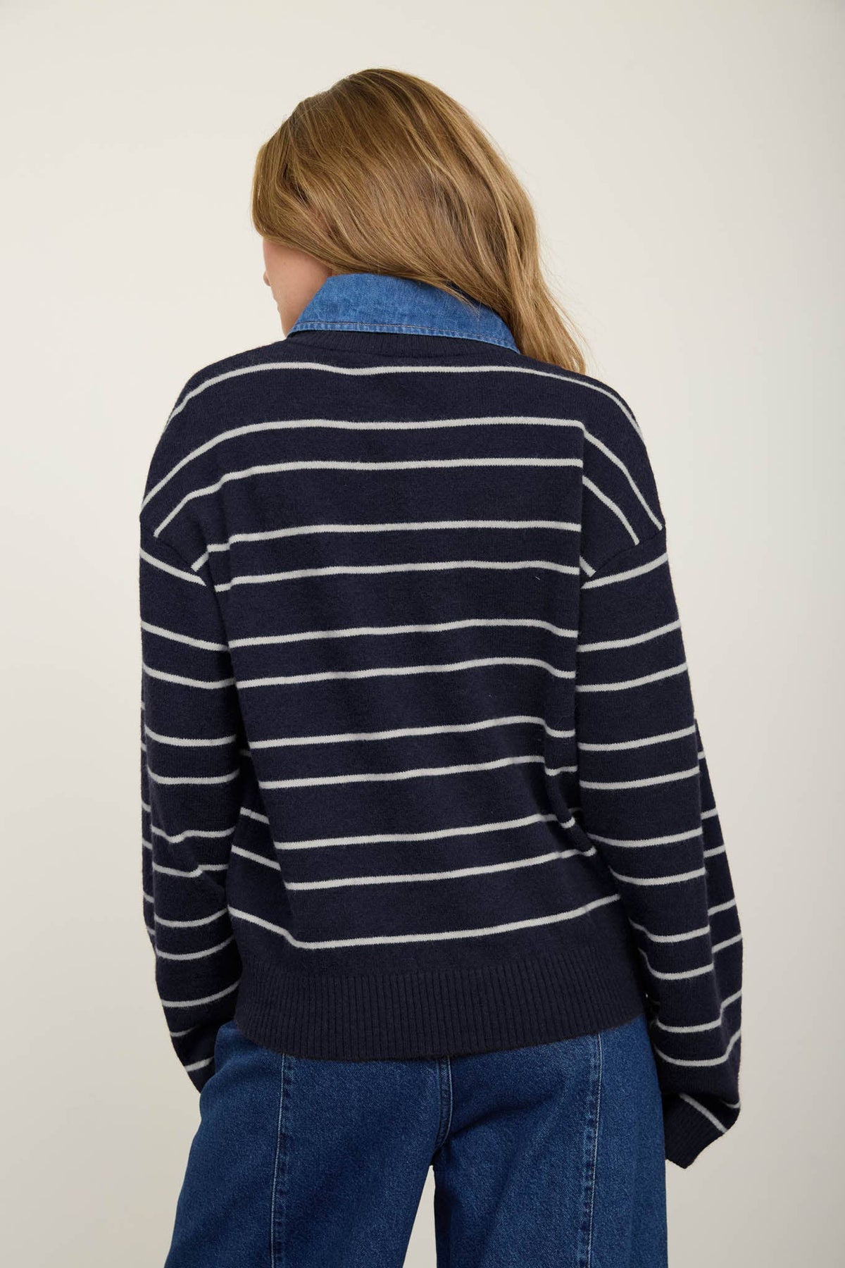 Denim Collar striped Sweater