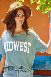 'MIDWEST' Mineral Washed Graphic Top