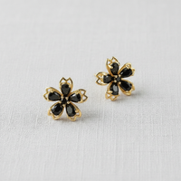 Black Stone Floral Studs