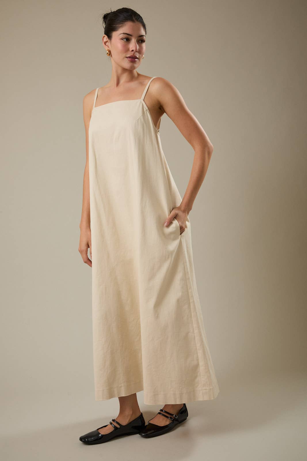 Solid A-Line Midi Dress