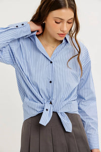 COTTON STRIPE BUTTON-DOWN SHIRT WITH LAPEL COLLAR