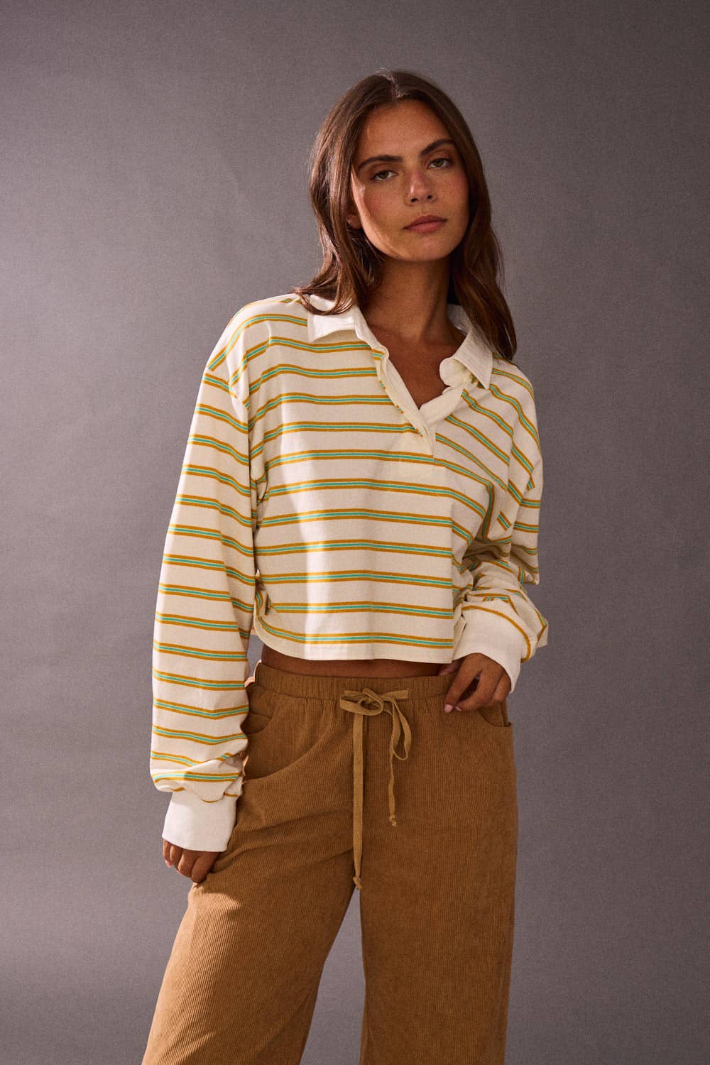 PT17177-1 - Striped long-sleeve collar polo shirts