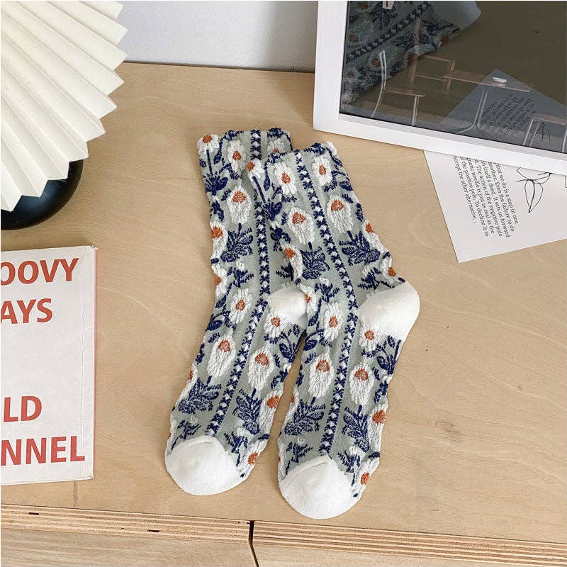 Vintage Style Floral Crew Socks (5 Pairs)