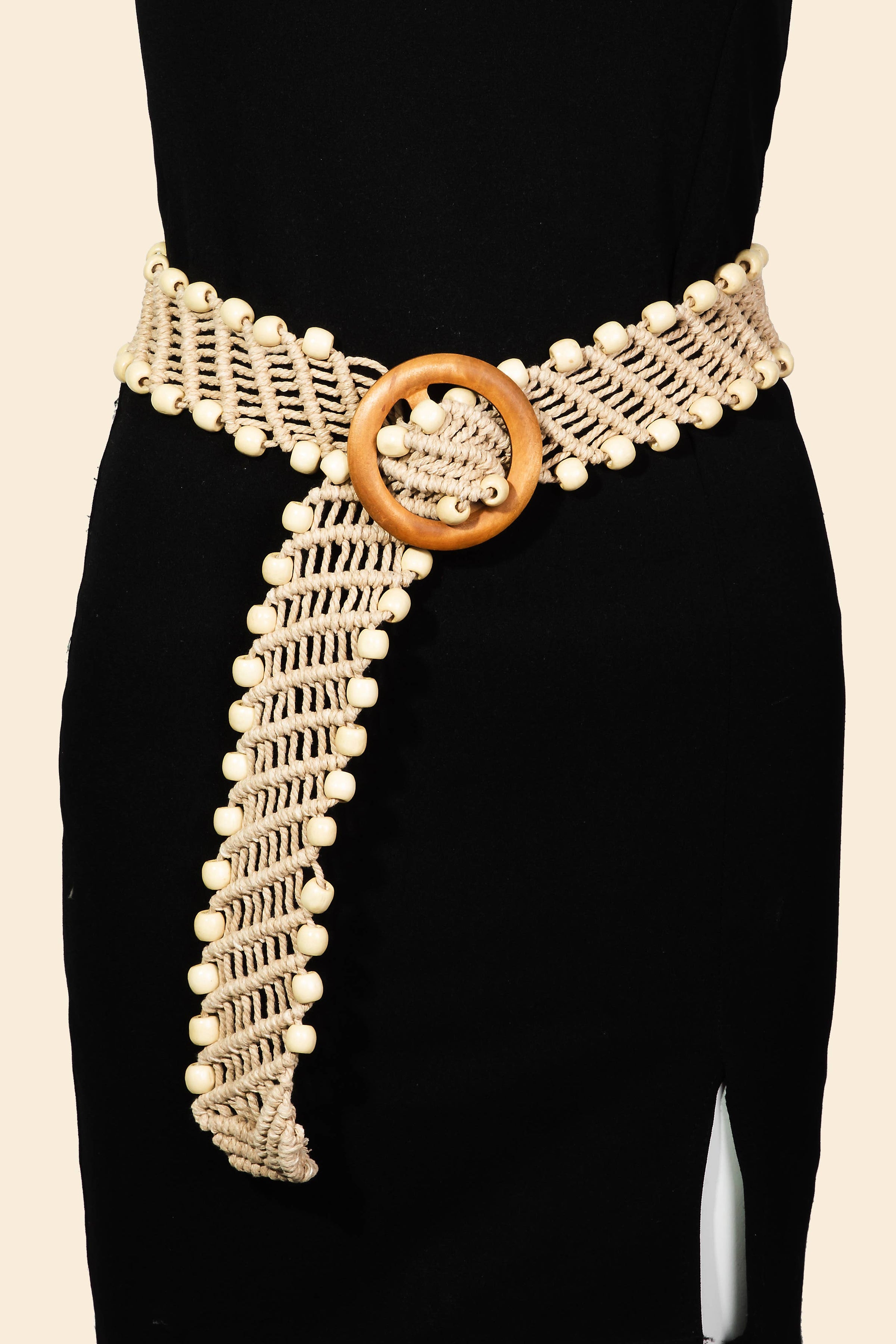 Wooden Bead Buckle Braided Belt