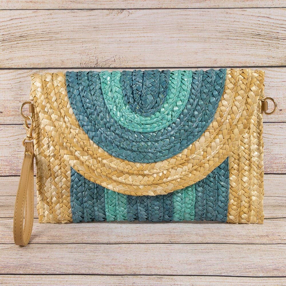 Three Tone Straw Clutch Bag