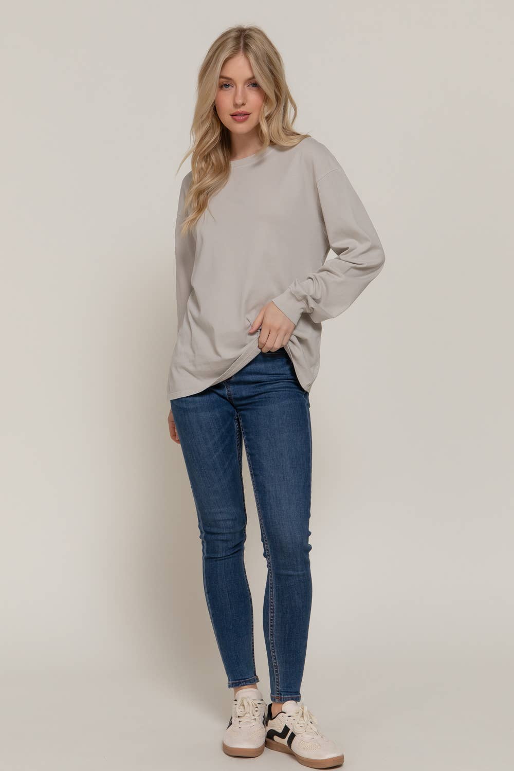 Long Sleeve Round Neck Garment Dye Tee
