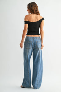 No Pocket Seamed Trouser Wide Leg - MEDIUM DENIM - DP709N