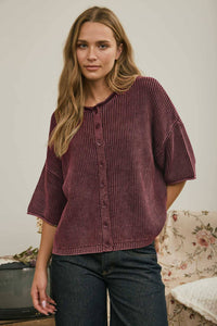 Washed Short Sleeve Cardigan