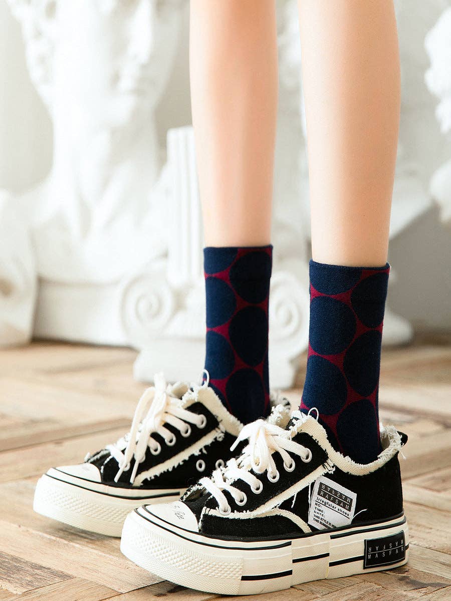 Simple Polka Dot Mid Calf Socks (5 Pairs)