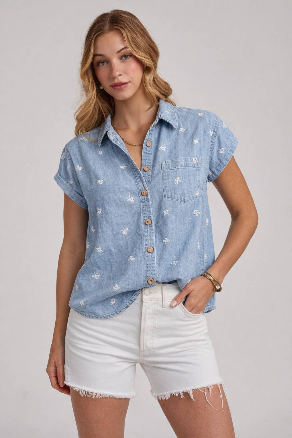 Floral Embroidered Button Down Shirt