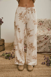 FLORAL TOILE WIDE LEG KNIT LOUNGE PANTS