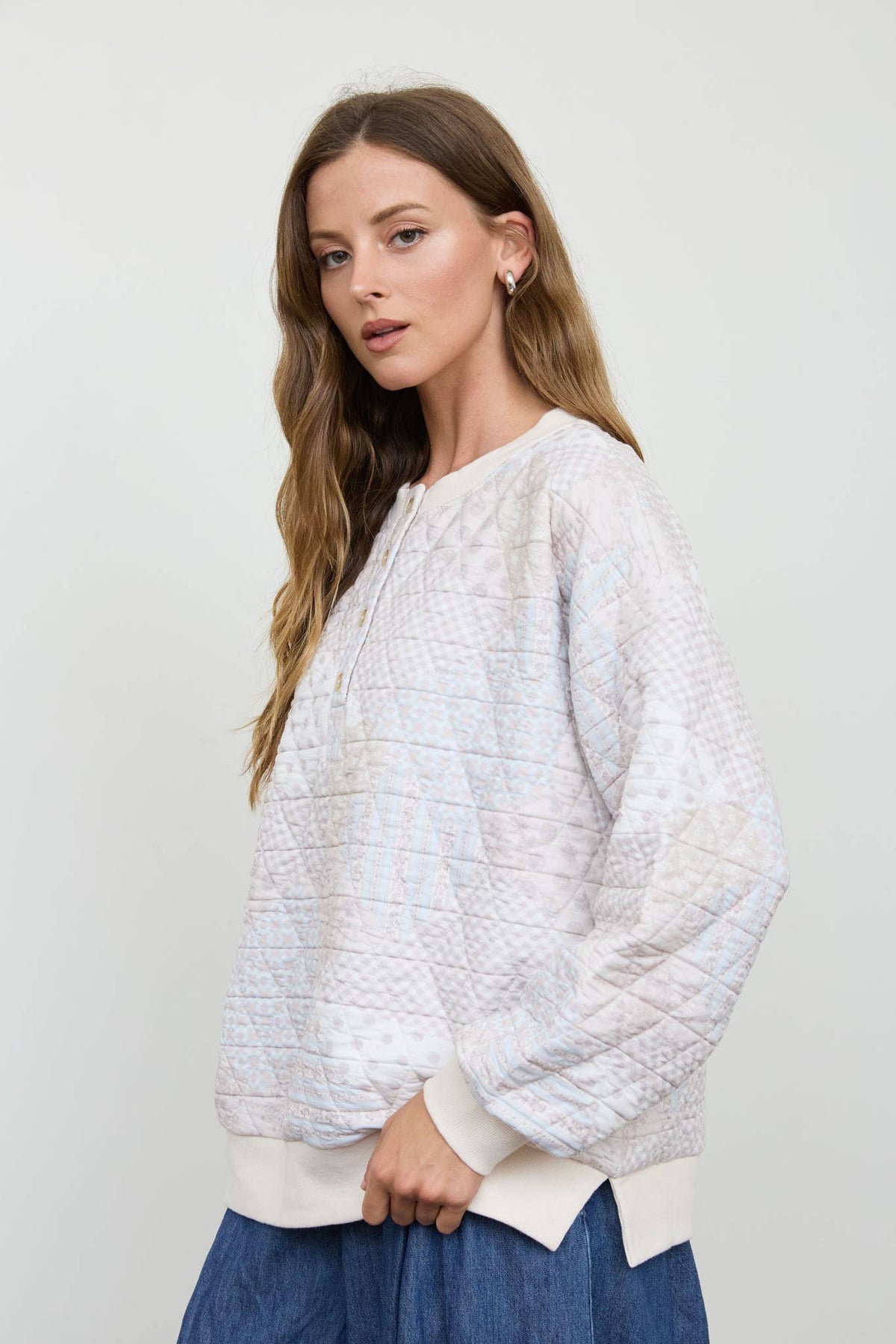 Quilted Henley Sweater