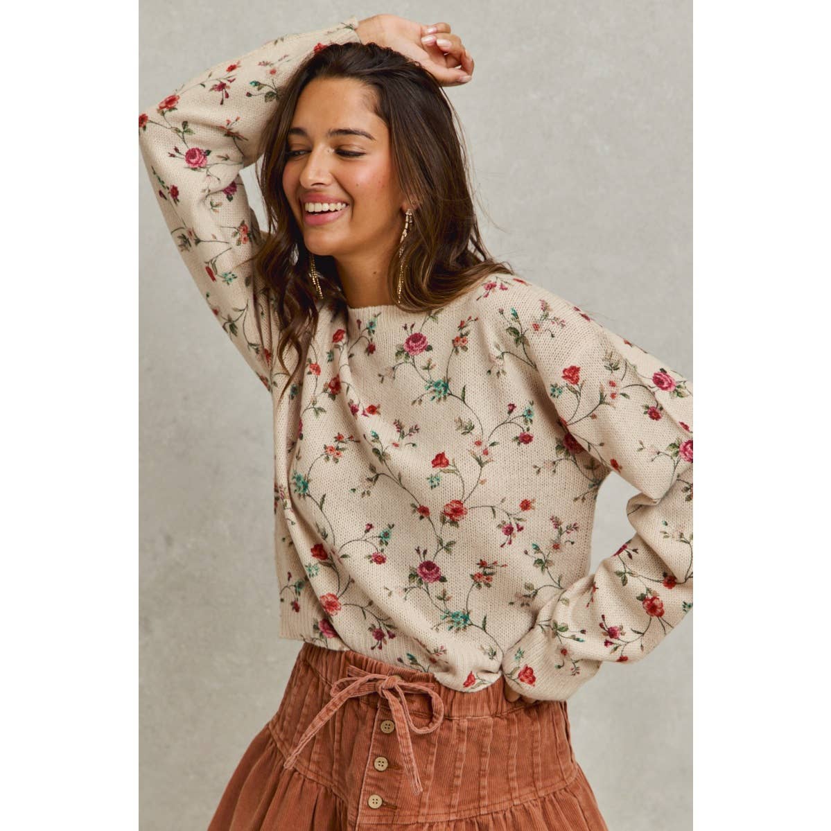 Floral Print Crewneck Sweater