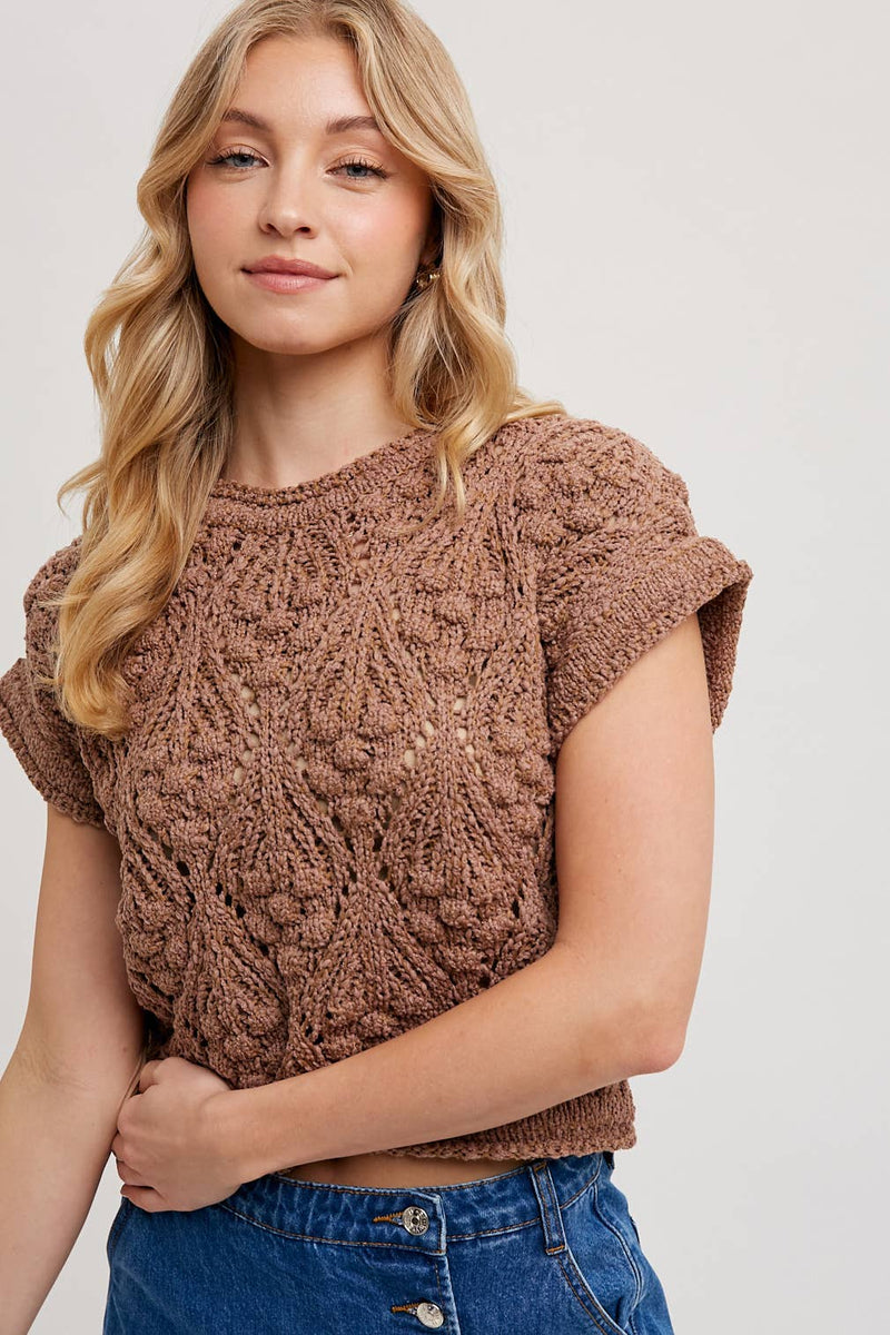 Raised Knit Short Sleeve Sweater