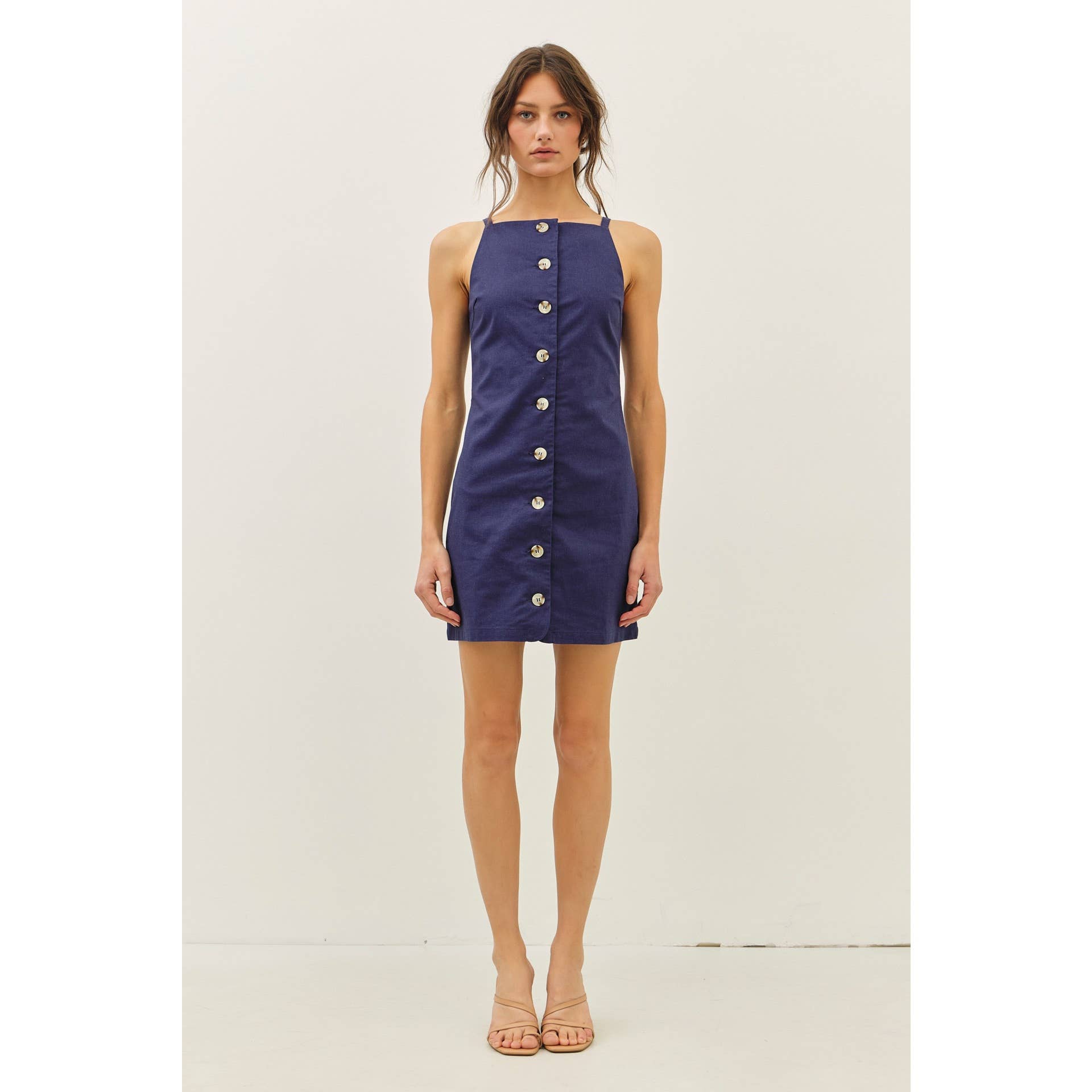 buttoned linen mini dress Red Peri Mini Dress