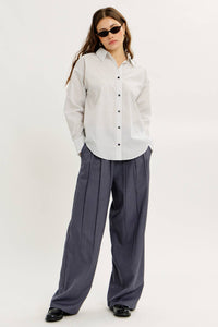 COTTON STRIPE BUTTON-DOWN SHIRT WITH LAPEL COLLAR