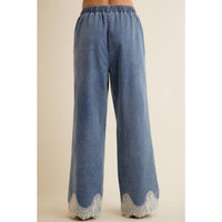 Lace Trim Wide Leg Denim Pant