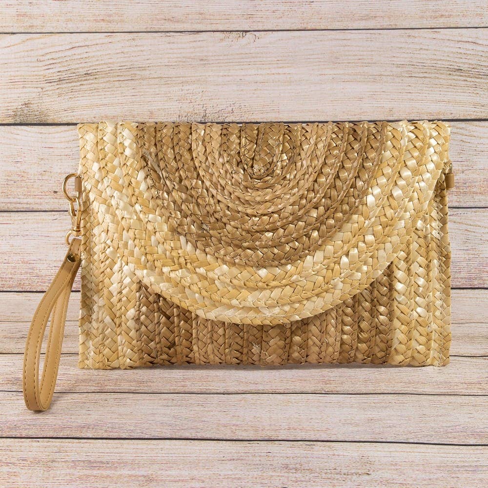 Three Tone Straw Clutch Bag