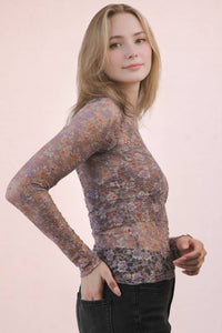 Sheer Mesh Lace Knit Top