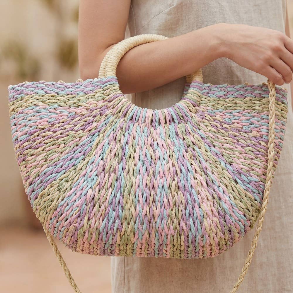 Multi Tone Straw Half Moon Bag
