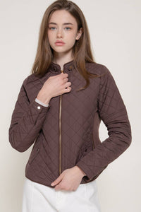 Suede Piping Detail Rib Quilted Padding Jacket