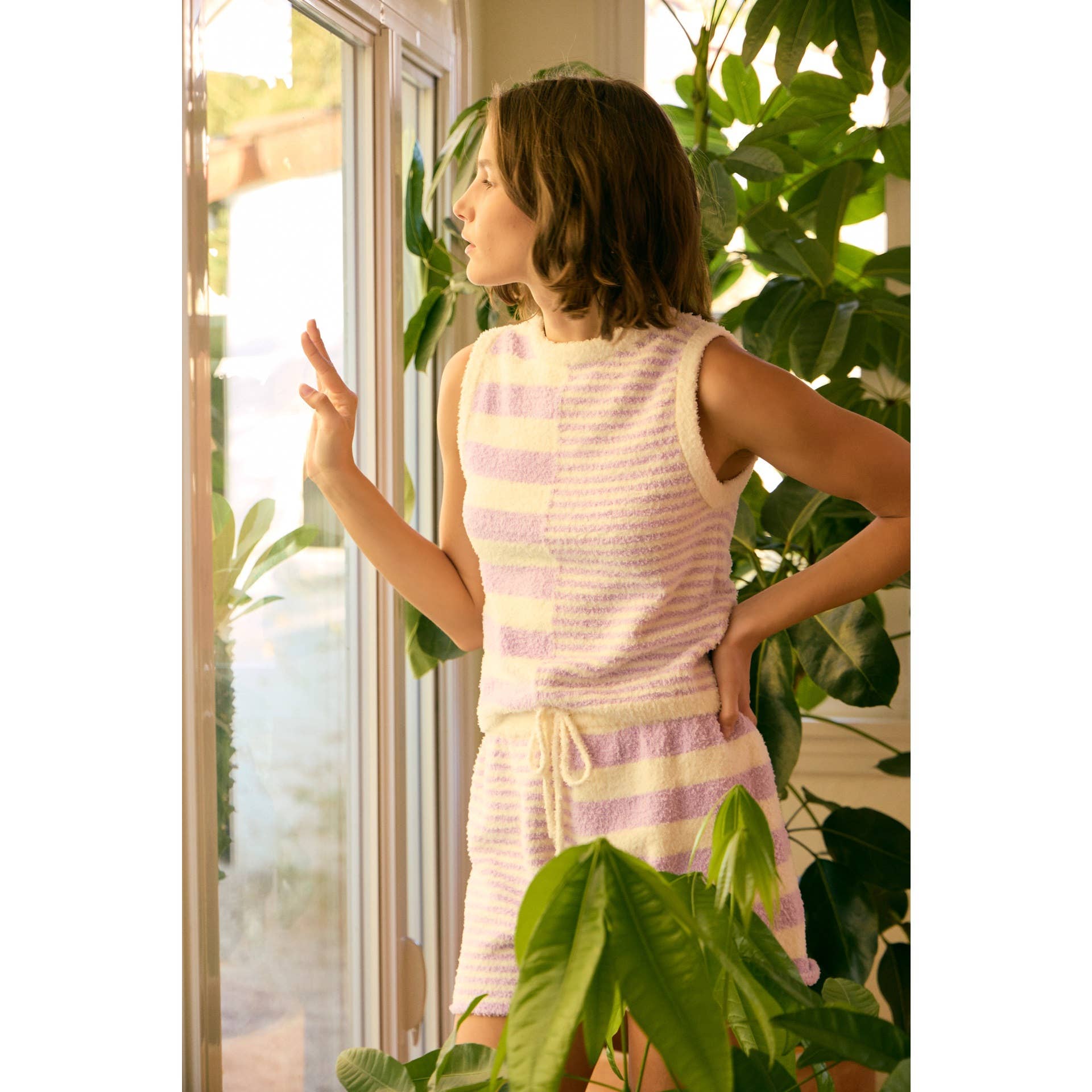 SET - SUPER SOFT STRIPE MIX SWEATER TOP AND SHORTS