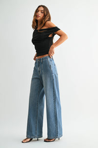 No Pocket Seamed Trouser Wide Leg - MEDIUM DENIM - DP709N