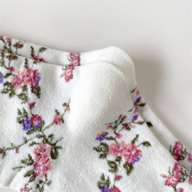 5 Pairs Women Casual Rolled Cuff Floral Socks
