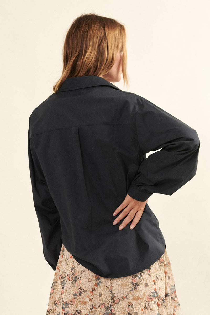 Balloon Sleeve Button Front Top