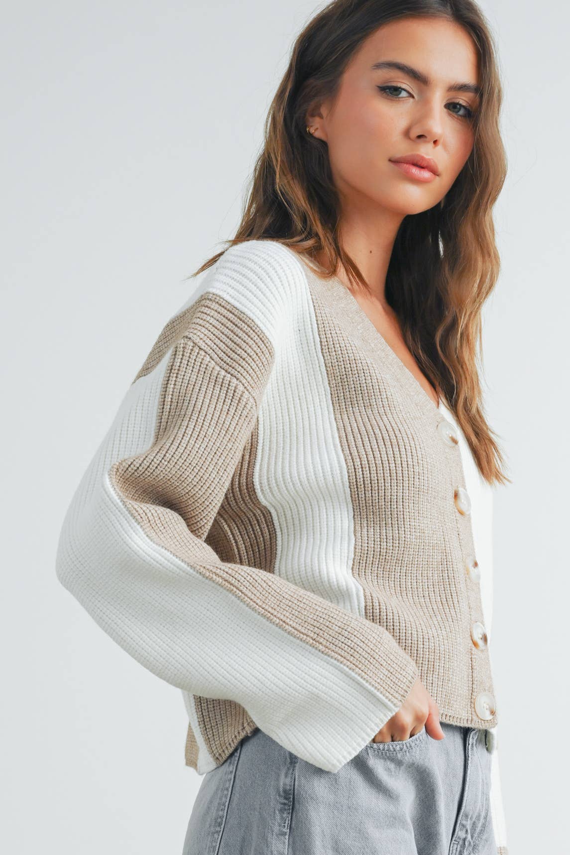 Color Block Button Down Cardigan